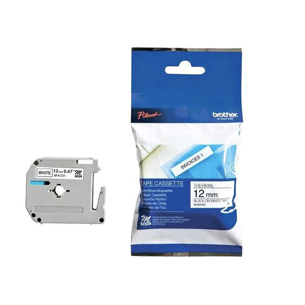 Brother Tape Cassette Black on White 12mm M-K231